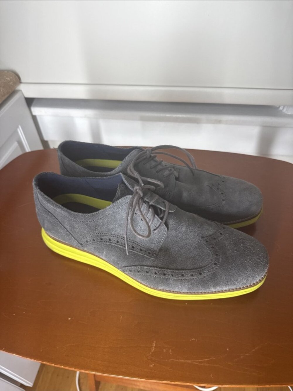 Cole Haan LunarGrand Grey Suede Wingtip Oxfords Men’s US 11 M Yellow Sole